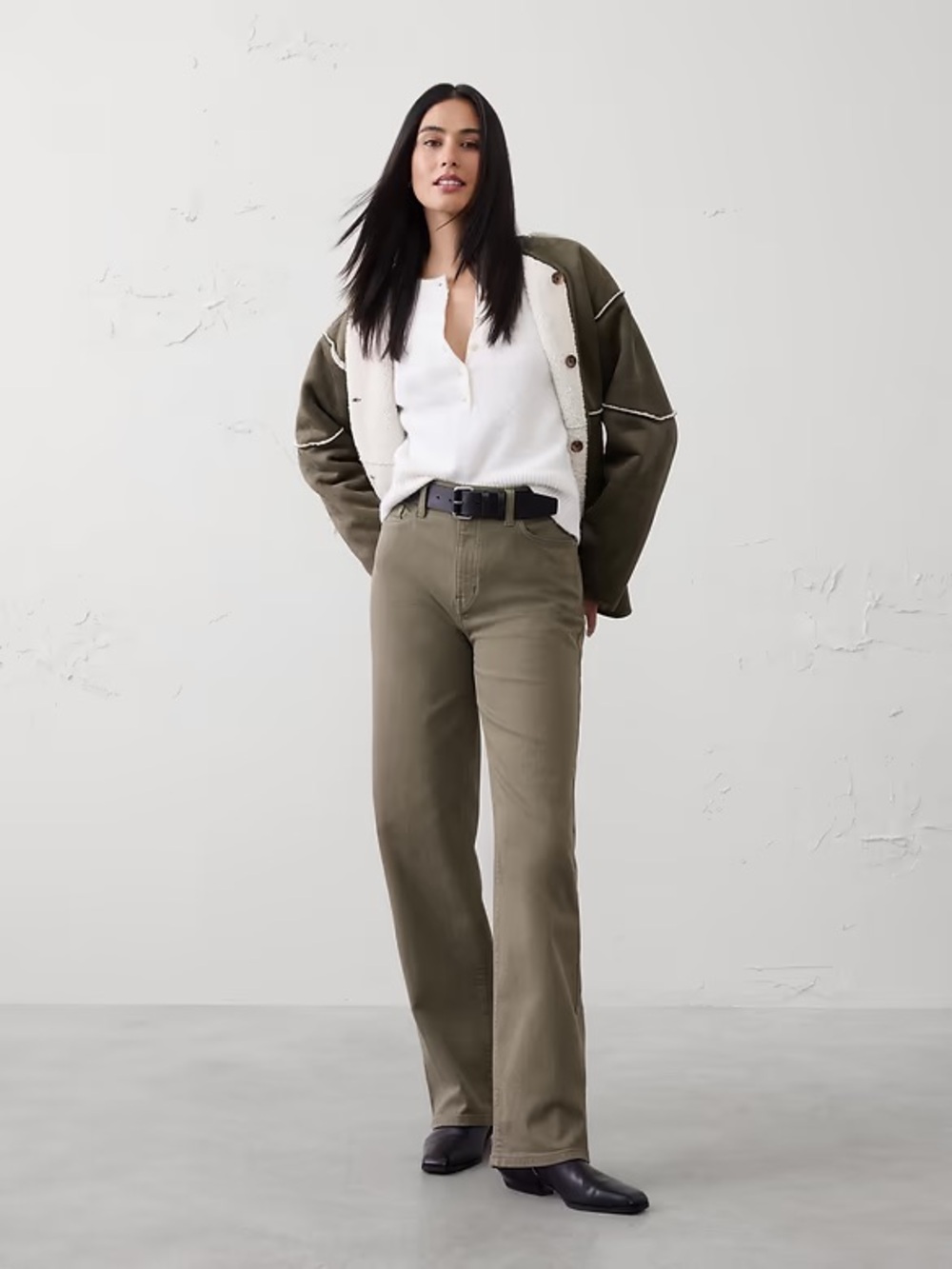 Dark Olive Wide-Leg Women's Pants - Classic High-Rise